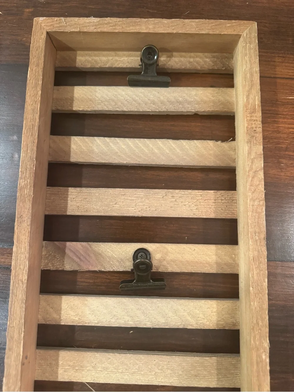 Rustic Wooden Wall Organizer with 3 Metal Clips | Farmhouse Memo Photo Display |